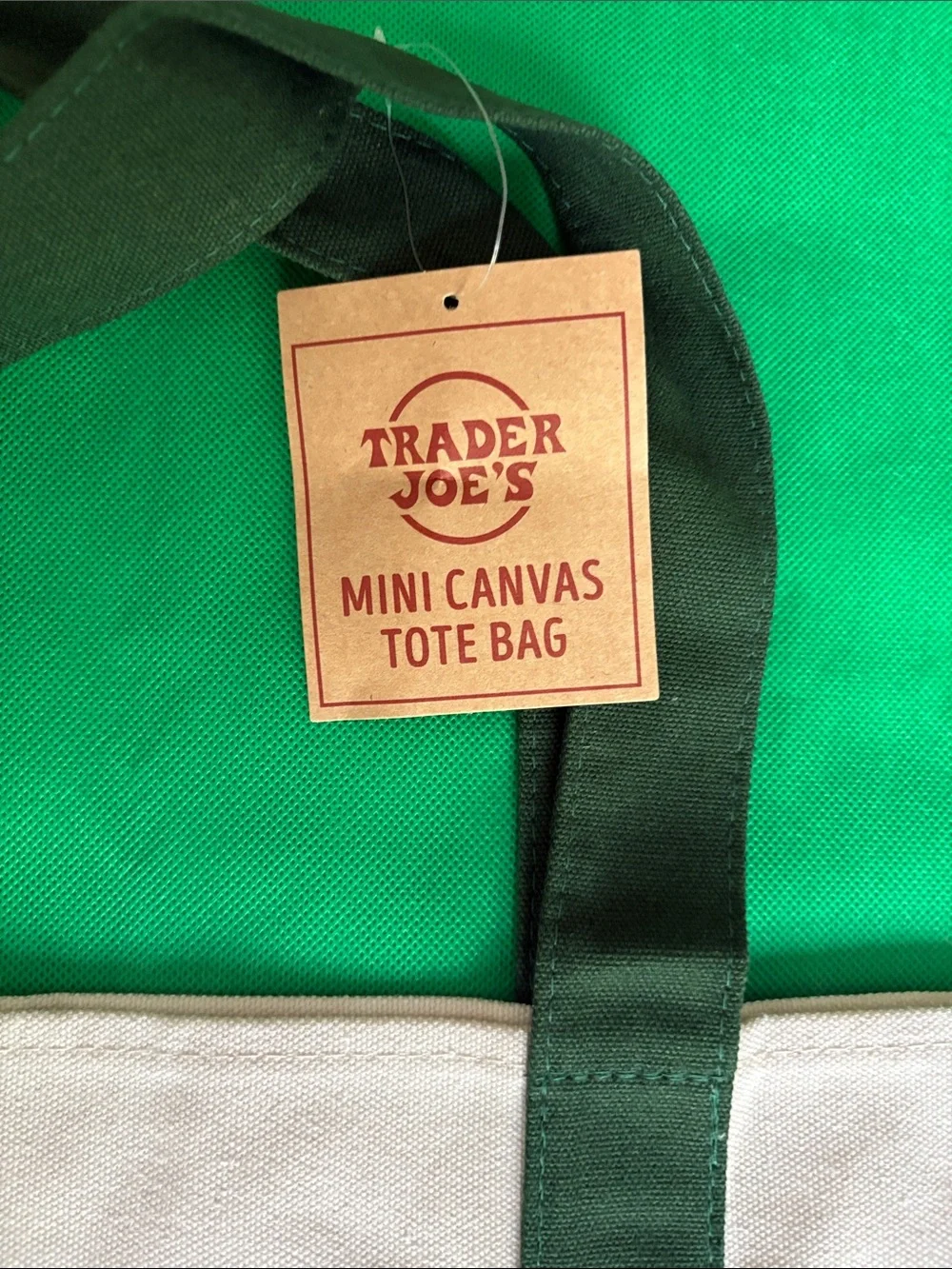 Trader Joe's Natural Canvas Tote with Dark Green Accents